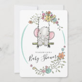 かわいいベビーゾウ男の子フローラスイングベビーシャワー 招待状 (正面)
