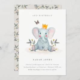 かわいいベビーゾウ葉Any年齢誕生日招待状 サンキューカード