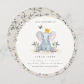 かわいいベビーゾウ葉Any年齢誕生日招待状 サンキューカード (正面/裏面)