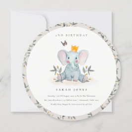 かわいいベビーゾウ葉Any年齢誕生日招待状 サンキューカード