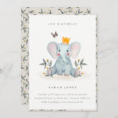 かわいいベビーゾウ葉Any年齢誕生日招待状 サンキューカード (正面/裏面)