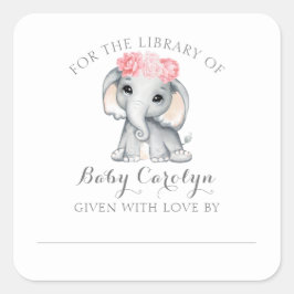 かわいいベビーゾウ蔵書票図書用 スクエアシール