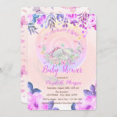かわいいベビーゾウ蝶フローラ 招待状 (正面/裏面)