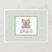 かわいいベビーゾウ赤ちゃんシャワーありがとう ポストカード (正面)