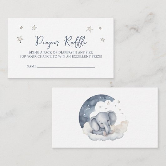 かわいいベビーゾウ赤ちゃんシャワーおむつラッフル エンクロージャーカード (正面/裏面)