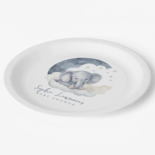 かわいいベビーゾウ赤ちゃんシャワー ペーパープレート (アングル)