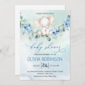 かわいいベビーゾウ赤ちゃんシャワー 招待状 (正面/裏面)