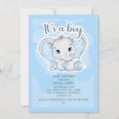 かわいいベビーゾウ青い小さな男の子の赤ちゃんシャワー 招待状 (正面)