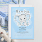 かわいいベビーゾウ青い小さな男の子の赤ちゃんシャワー 招待状