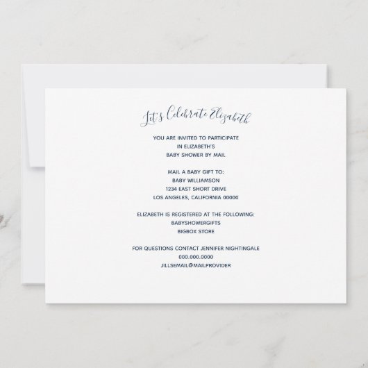 かわいいベビーゾウ青い水色シャワーバイメール 招待状 (裏面)