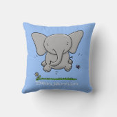 かわいいベビーゾウ青い漫画イラストレーション クッション (裏面)
