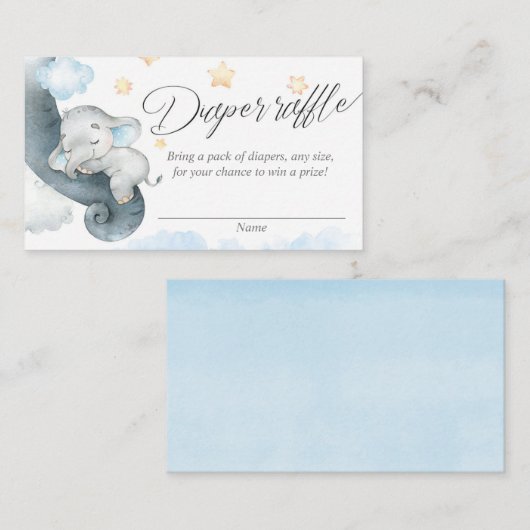 かわいいベビーゾウ青い黄色のおむつラッフルカード エンクロージャーカード (正面/裏面)