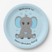 かわいいベビーゾウ青カスタム色 ペーパープレート (正面)