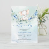 かわいいベビーゾウ青フローラユーカリ 招待状 (スタンド正面)