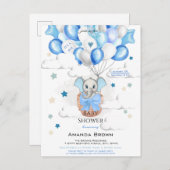 かわいいベビーゾウ風船バスケットボーイ赤ちゃんシャワー インビテーションポストカード (正面/裏面)