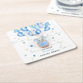 かわいいベビーゾウ風船バスケットボーイ赤ちゃんシャワー スクエアペーパーコースター (アングル)