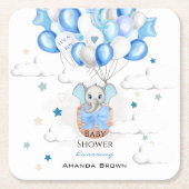 かわいいベビーゾウ風船バスケットボーイ赤ちゃんシャワー スクエアペーパーコースター (正面)