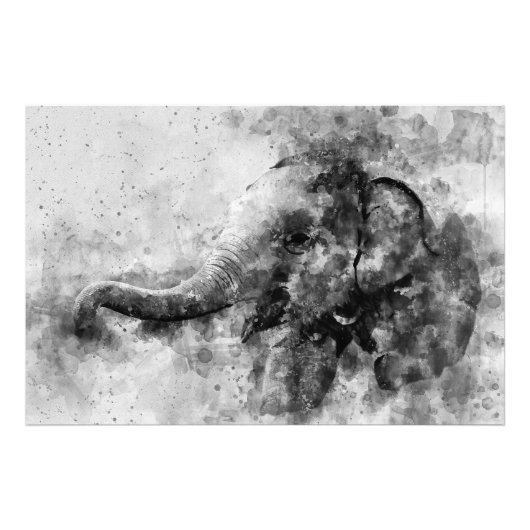 かわいいベビーゾウ黒と白の水色 フォトプリント            (正面)