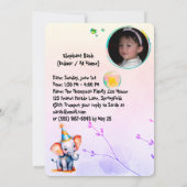 かわいいベビーゾウ1歳の誕生日ガールズピンクハート 招待状 (裏面)