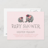 かわいいベビーゾウ | ピンクの水の色のベビーシャワー インビテーションポストカード (正面/裏面)