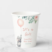かわいいベビーゾウ&ピンクバルーンガールベビーシャワー 紙コップ (正面)