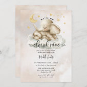 かわいいベビーゾウ | 水の色の雲の赤ちゃんシャワー 招待状 (正面/裏面)