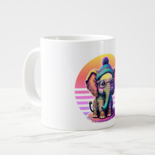 かわいいベビーゾウ(眼鏡とビーニー) ジャンボコーヒーマグカップ