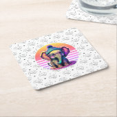 かわいいベビーゾウ(眼鏡とビーニー) スクエアペーパーコースター (アングル)