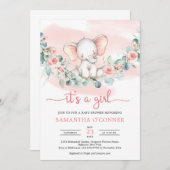 かわいいベビーゾウeucalyptusリース女の子 招待状 (正面/裏面)