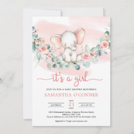 かわいいベビーゾウeucalyptusリース女の子 招待状