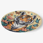 かわいいベビータイガーと花と蝶 ペーパープレート (アングル)