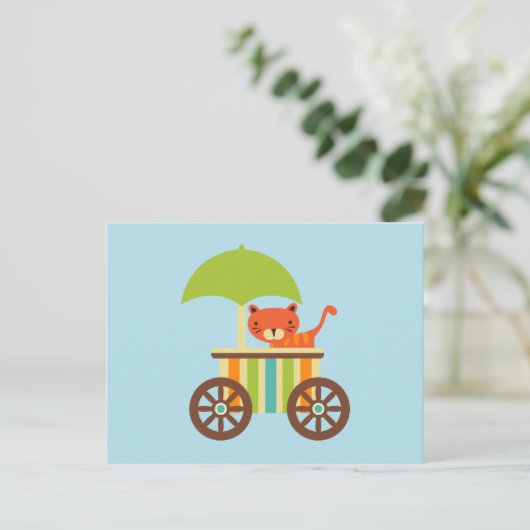 かわいいベビータイガーオンアイスクリームカート子供のギフト ポストカード (スタンド正面)