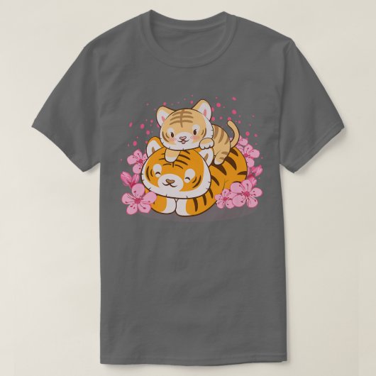 かわいいベビータイガー&ママピンク桜かわいい Tシャツ (デザイン正面)