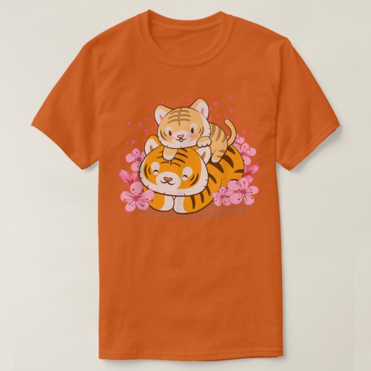 かわいいベビータイガー&ママピンク桜かわいい Tシャツ (デザイン正面)