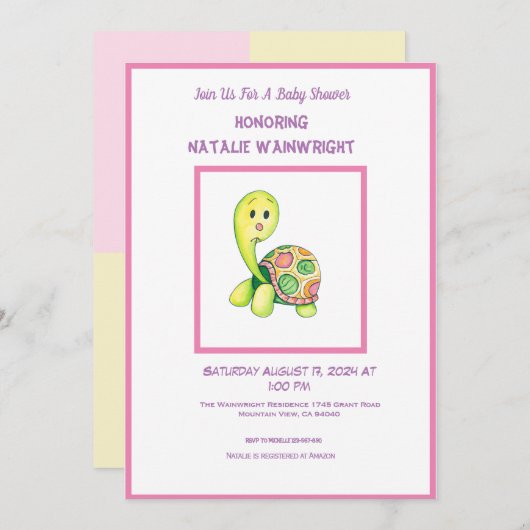 かわいいベビータートルシャワー招待状 招待状 (正面/裏面)