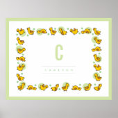 かわいいベビーダックのグリーンモノグラム　ベビー・赤ちゃん用壁飾り・アート ポスター (正面)