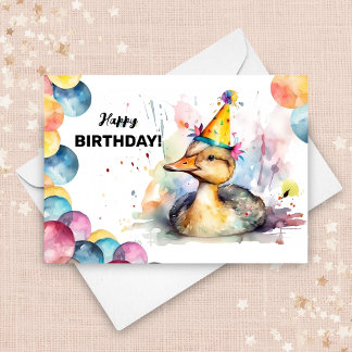 かわいいベビーダックバルーンとパーティーハット誕生日 カード