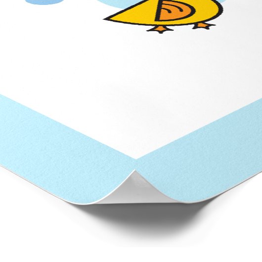 かわいいベビーダック ブルー モノグラム ぬりかべアート ポスター (角)