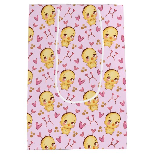 かわいいベビーチックスとハート抱き枕 ミディアムペーパーバッグ (裏面)