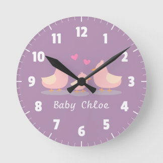 かわいいベビーチックバードファミリーベビーガールルームデコール ラウンド壁時計