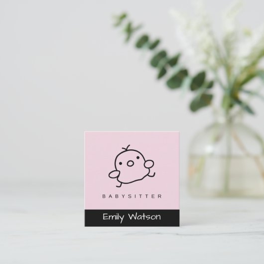 かわいいベビーチックブラック&ピンクIGベビーシッター スクエア名刺 (スタンド正面)