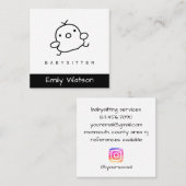 かわいいベビーチックブラック&ホワイトIGベビーシッター スクエア名刺 (正面/裏面)