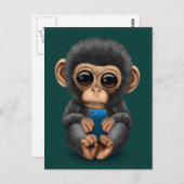 かわいいベビーチンパンジー携帯ティール(緑がかった色) ポストカード (正面/裏面)