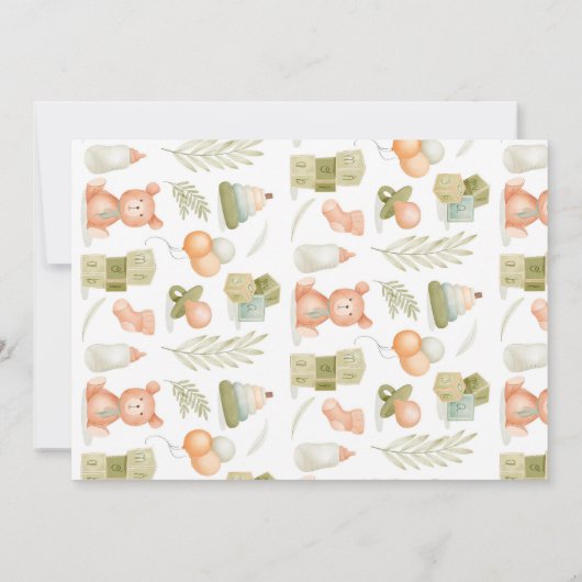 かわいいベビーテディベアおもちゃ赤ちゃんシャワー 招待状 (裏面)