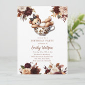 かわいいベビーテディベア |誕生日ティーパーティー 招待状 (スタンド正面)