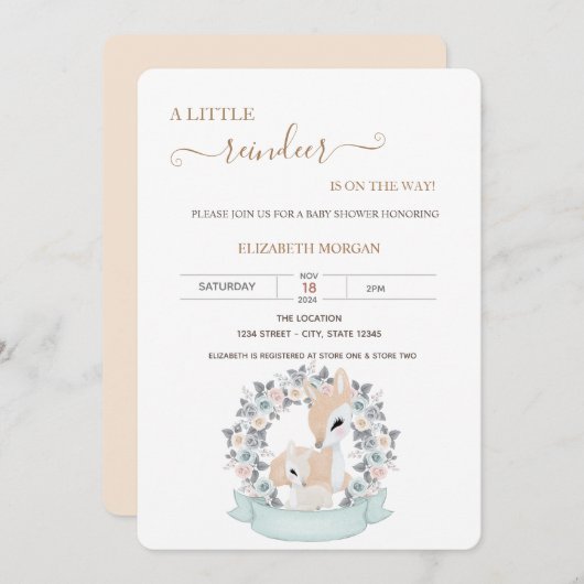 かわいいベビーデアーズバラベビーシャワー 招待状 (正面/裏面)