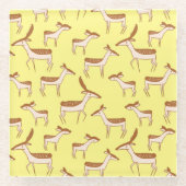 かわいいベビーディアアンドファミリーオンパステルイエロー ガラスコースター (正面)