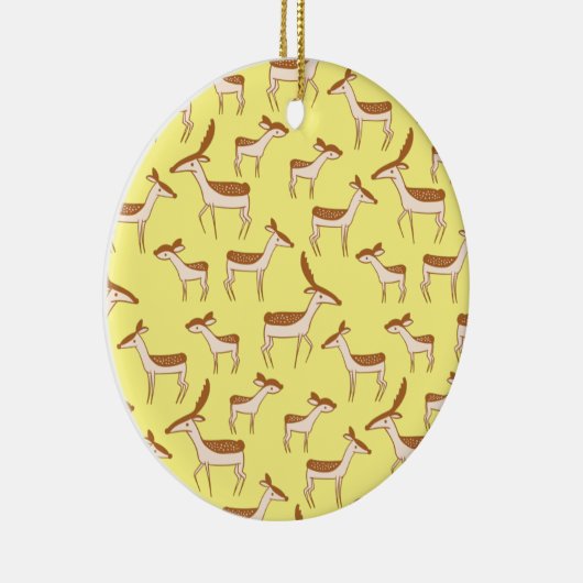 かわいいベビーディアアンドファミリーオンパステルイエロー セラミックオーナメント (右)