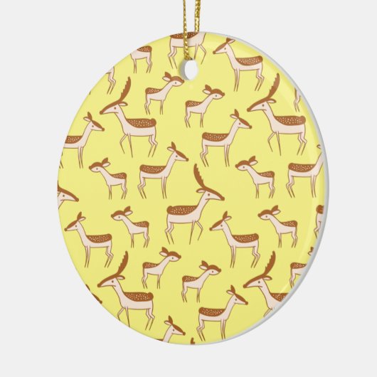 かわいいベビーディアアンドファミリーオンパステルイエロー セラミックオーナメント (左)