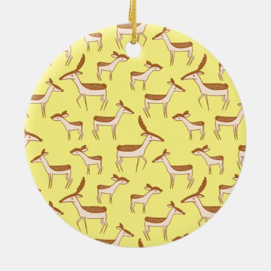 かわいいベビーディアアンドファミリーオンパステルイエロー セラミックオーナメント (裏面)